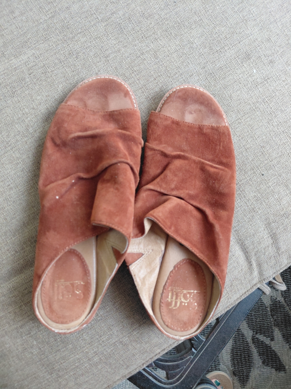 Born Suede Open-Toe Slide Mules in Rust